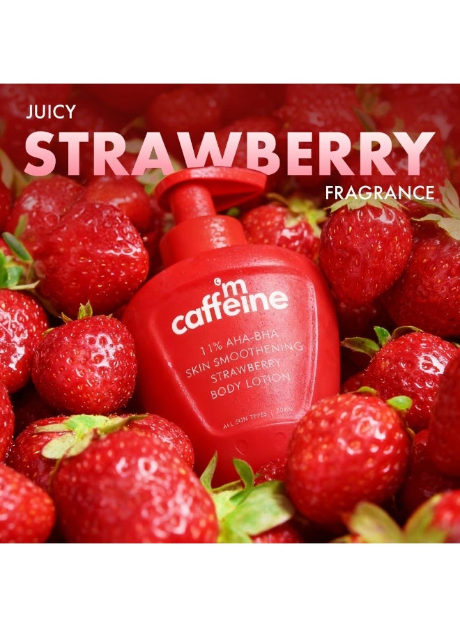 mCaffeine 11% AHA BHA Strawberry Body Lotion for Skin Smoothening | Gently Exfoliates Dead, Dry, Even Tones Skin | 72hr Moisturization | Juicy Strawberry Scent, For Men & Women-200ml - Image 3